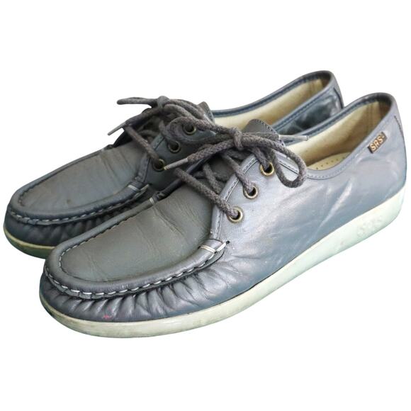 Vintage SAS Gray Leather Wedge Loafers Tassel Moc Toe Slip On Women 7.5 Retro - Picture 1 of 6
